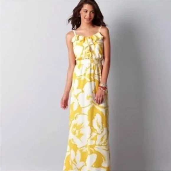 LOFT yellow & white ruffle floral maxi dress. Size: 4 - Picture 8 of 8